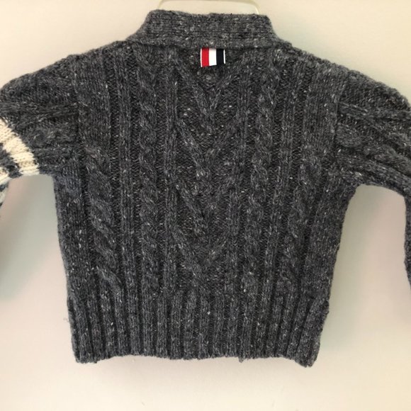 Thom Browne Child's Cable Knit Merino Wool Button Down Cardigan - Picture 3 of 9